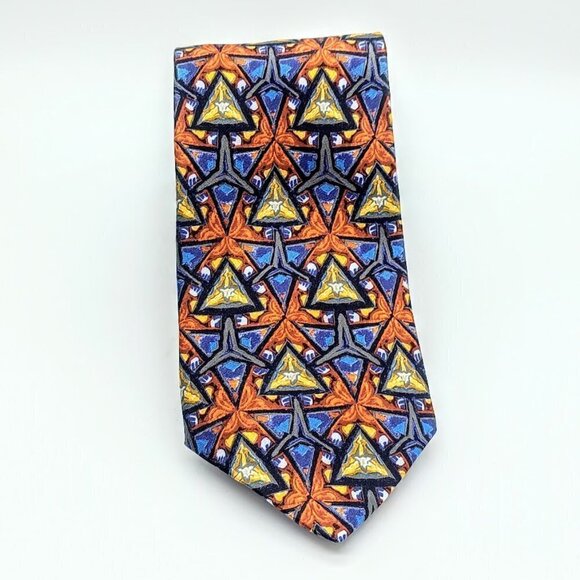 Geoffrey Beene Blue Orange Triangle Silk Tie - Picture 2 of 4